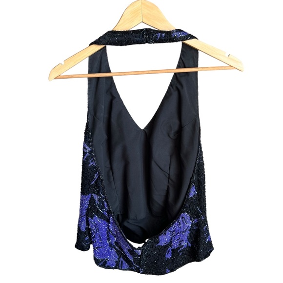 Vintage Andretta Donatello Hand Beaded Black/Purple Halter Backless Top Large - Picture 3 of 9
